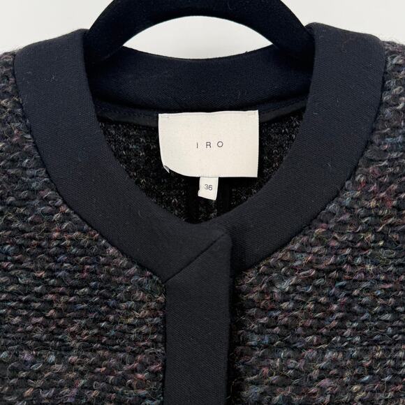 IRO Women's Cym Wool Blend Dark Gray/Navy Blue Tweed Jacket Blazer Size 4 - Picture 2 of 12